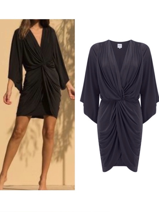 Misa Los Angeles Dresses & Skirts - Misa Los Angeles Teget Draped Twist Front Bell
Sleeve Mini Dress: Navy Blue